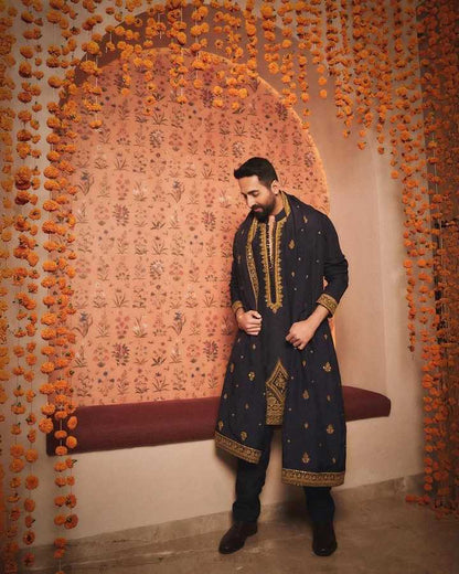 Black Embroidered kurta Pant and Dupatta