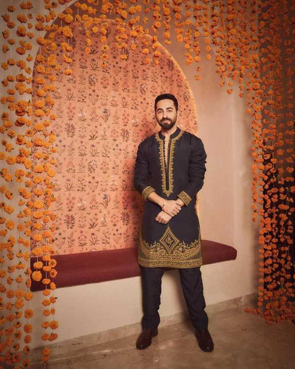 Black Embroidered kurta Pant and Dupatta