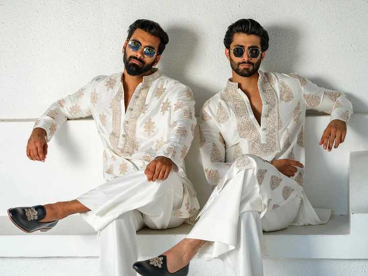 White Silk Blend Kurta Pant set With Embroidery work