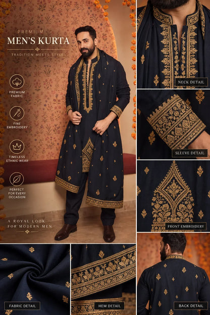 Black Embroidered kurta Pant and Dupatta
