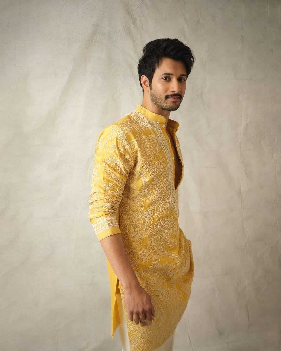 Yellow Mustard Parrot Chanderi Full Heavy Embroidery Kurta Pant Set