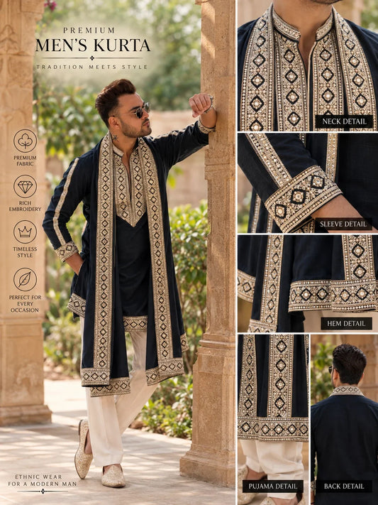 Neavy Blue Kurta Pant With matching Dupatta Set