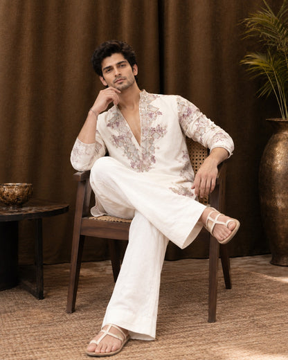 IVORY EMBROIDERY KURTA PANT SET