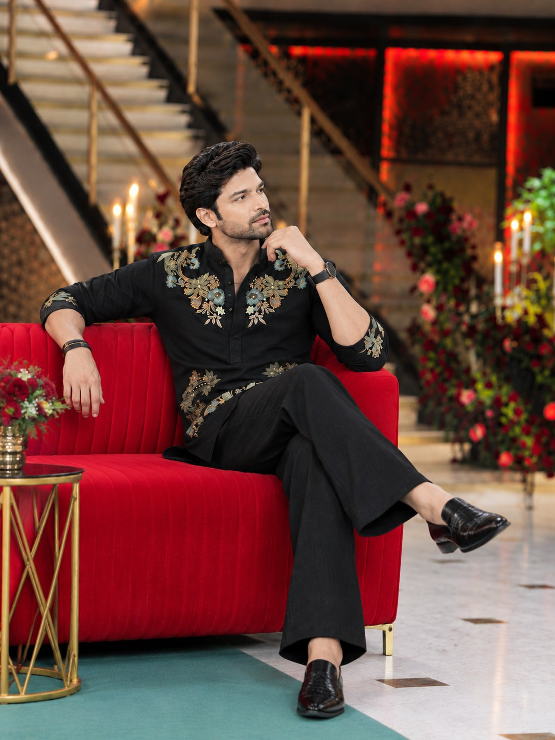 Blossom Black Adition Kurta Set With Embroidery
