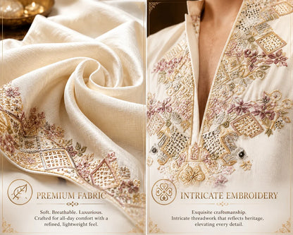 IVORY EMBROIDERY KURTA PANT SET