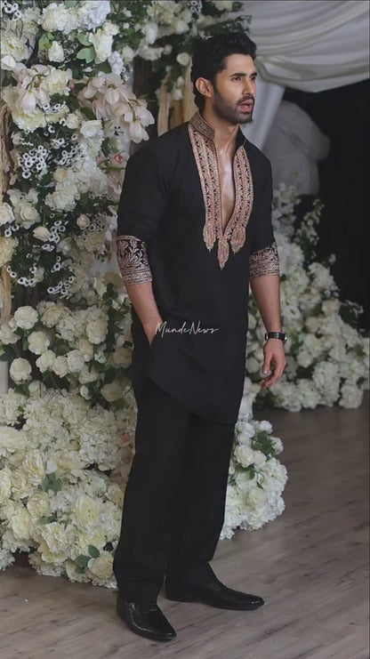 Black & Gold Celebrities Tilla Placket Kurta Pant Set