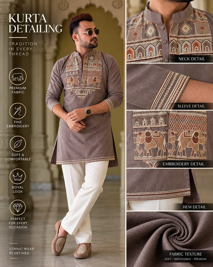 GREY ELEPHANT IRONSIDE KURTA SET WITH EMBROIDERY
