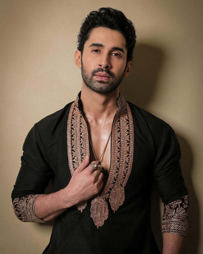 Black & Gold Celebrities Tilla Placket Kurta Pant Set