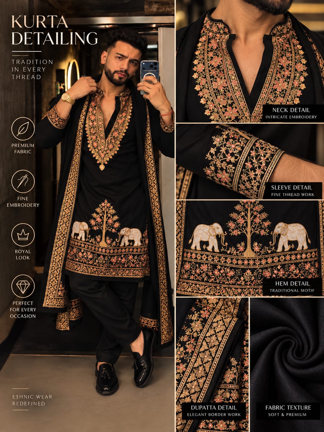 German Thread Adition Kurta pyjama With Dupatta