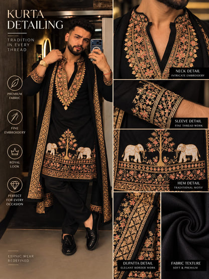 German Thread Adition Kurta pyjama With Dupatta