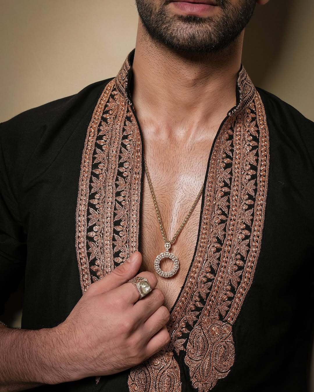 Black & Gold Celebrities Tilla Placket Kurta Pant Set