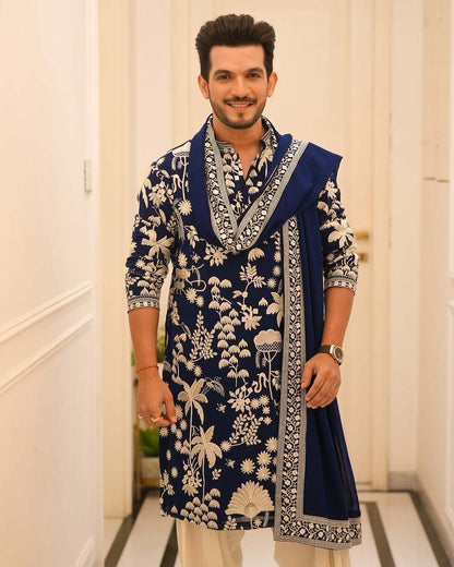 NEAVY BLUE KURTA SET WITH DUPATTA HEAVY EMBROIDERY